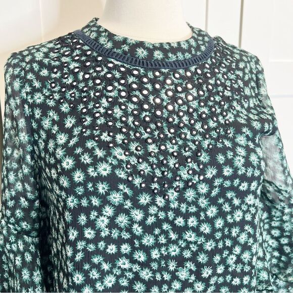 Ranna Gill Fluttered Tunic Dress XS Green Ruffle Anthropologie - Picture 2 of 5